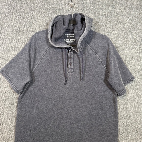 Lucky Brand Venice Burnout Henley Hoodie Mens Medium Blue Short Sleeve Pullover - Picture 3 of 10